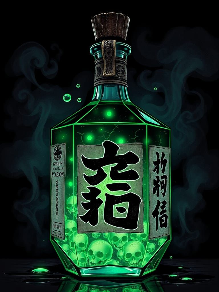 Surreal Poison Bottle in Gothic Horror Style