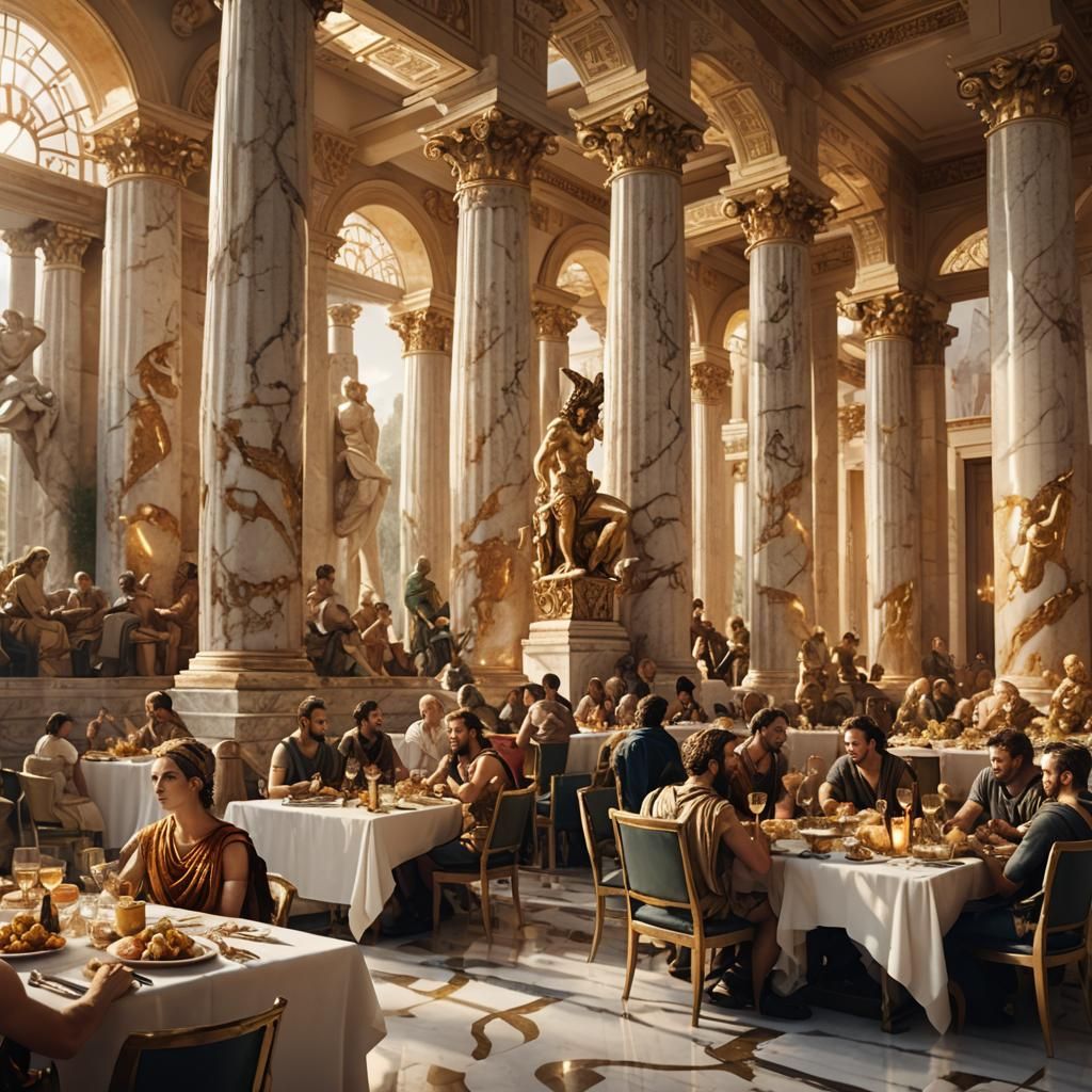 Greek Gods Feast in Hyperrealistic Detail