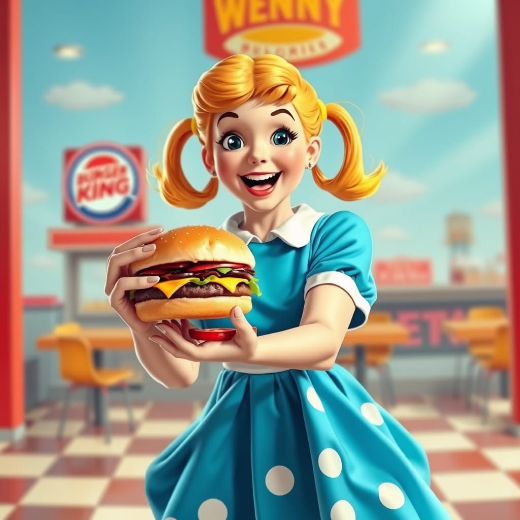 Wendy Enjoys Burger King Sandwich in Nostalgic Setting