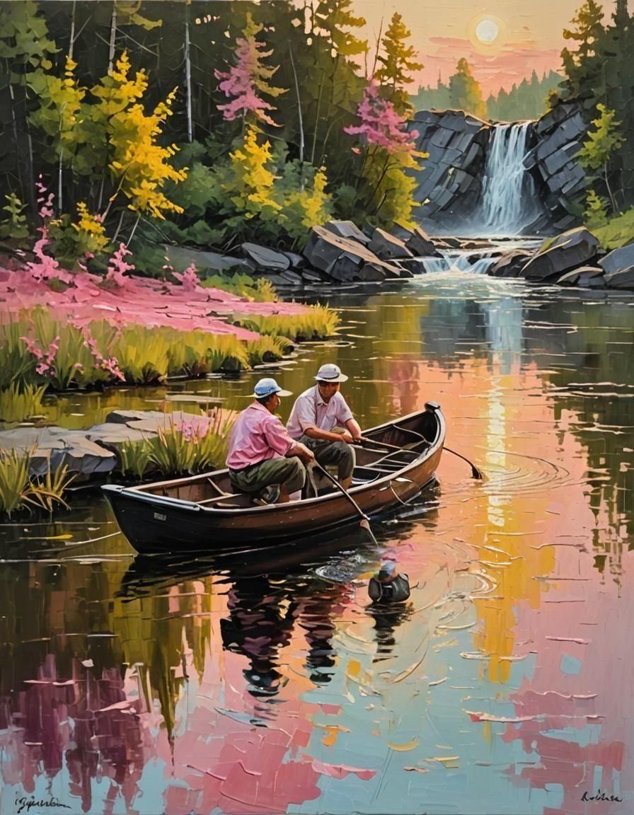 Morning Fishing, Heavy Gauche Impasto.🦈