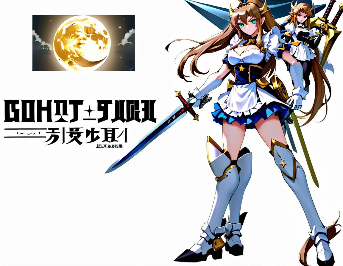 Anime Maid Elf and Machine Girl Under Starry Sky
