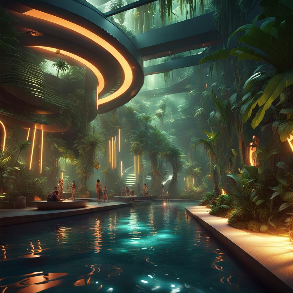 Futuristic Jungle Fusion Nightclub in 8K