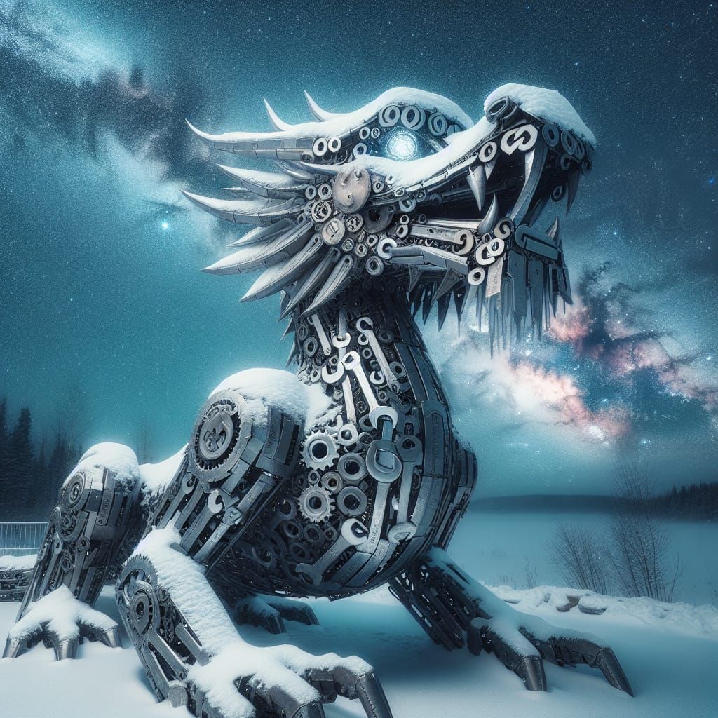 Wrench Dragon Under the Starry Winter Night