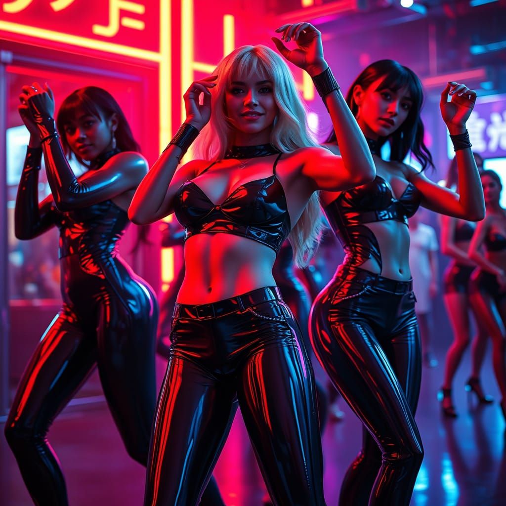 Women Dancing in Cyberpunk Neon Style