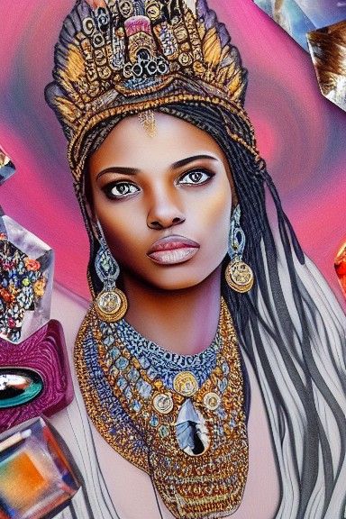 Goddess Among Crystals and Goldstone: Photorealistic Portrai...
