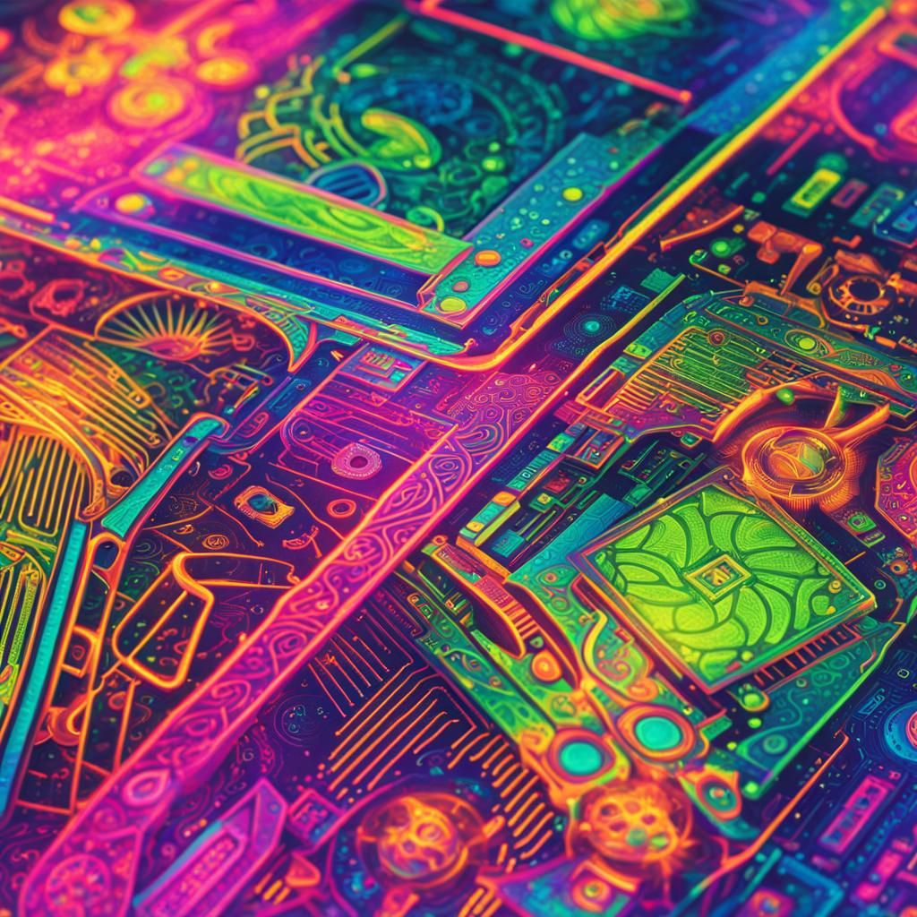 Hyperdetailed Fluorescent Money Design in Neofuturist Style