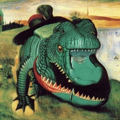 Crocodile Lost Among Pines: Renaissance-Inspired Art