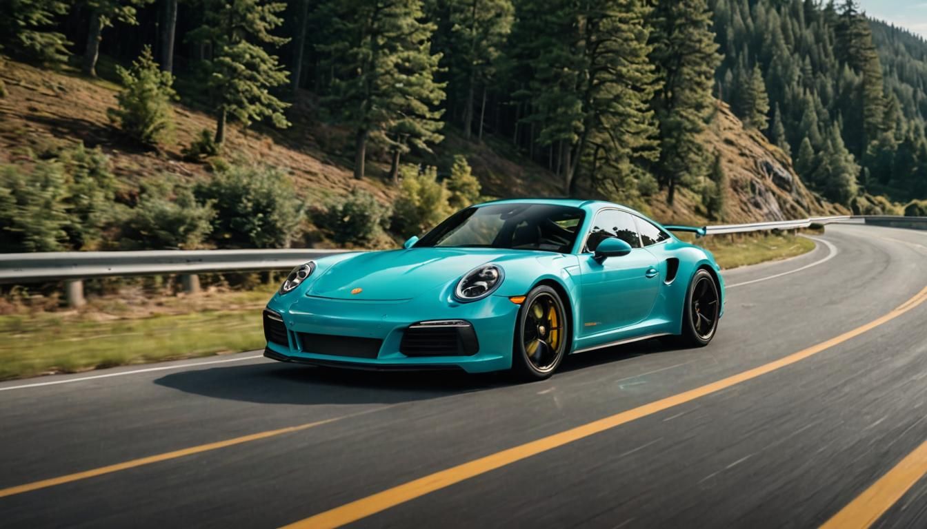 Turquoise Porsche 911 Carrera GTS in Motion