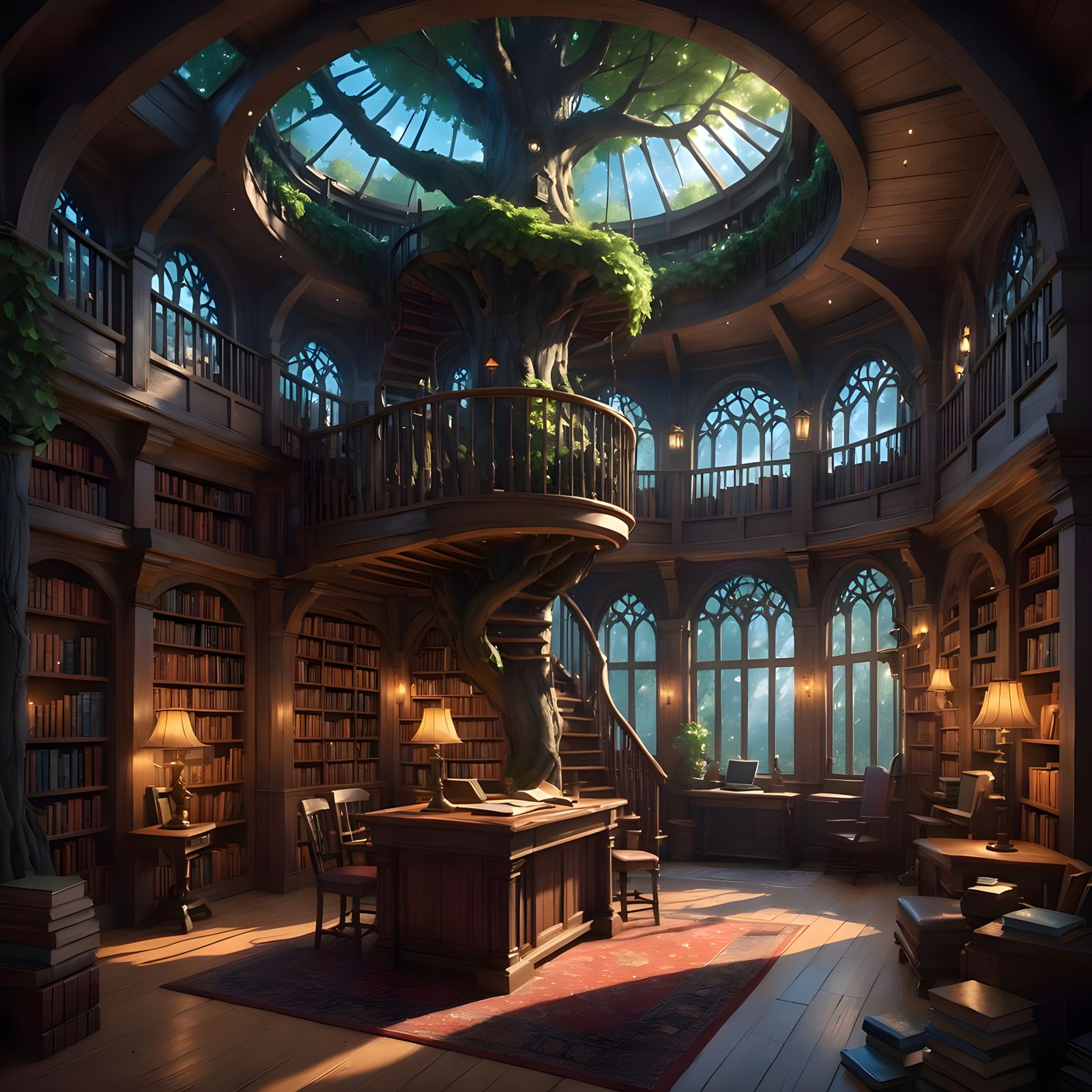 Enchanted Treehouse Library in Dreamlike Detail