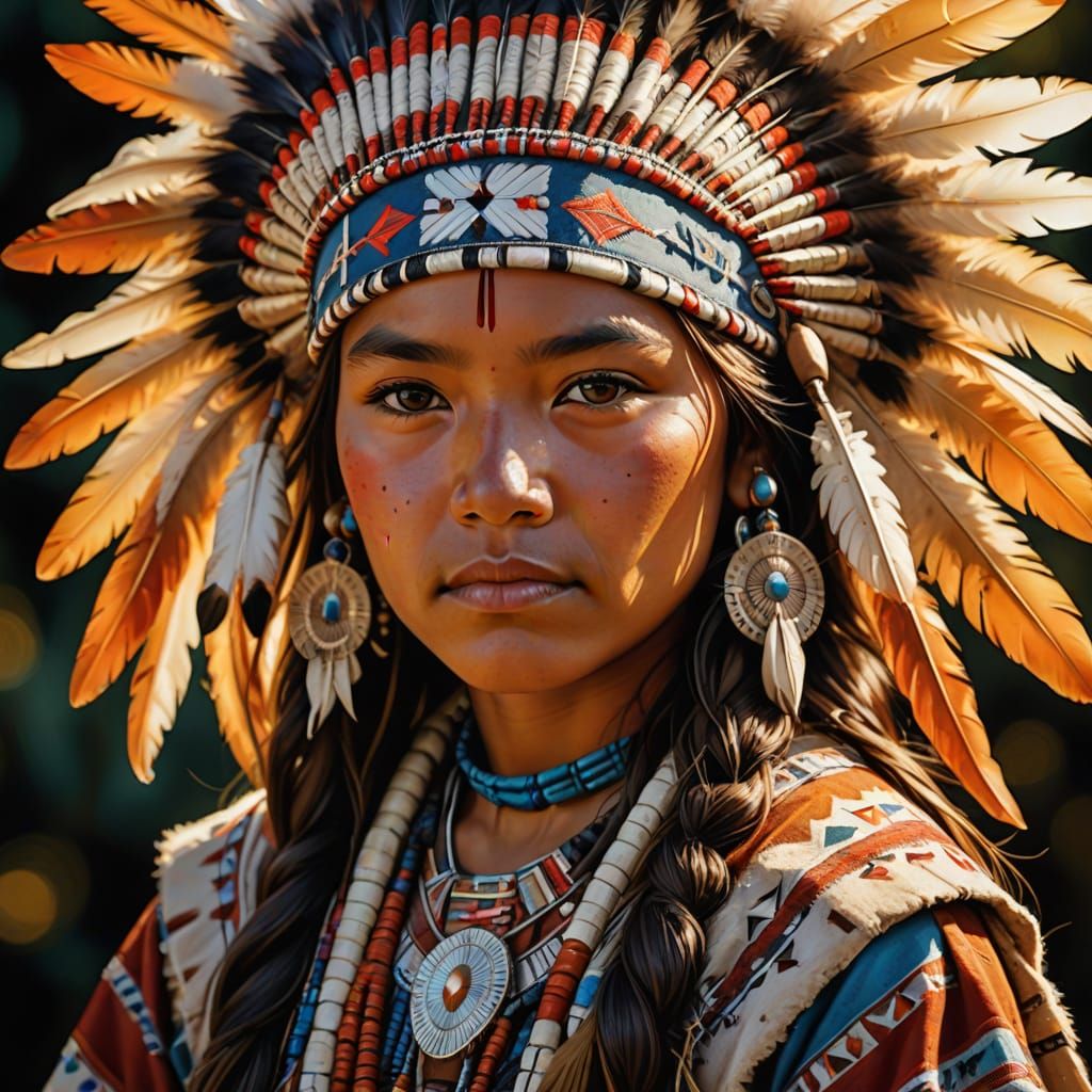 Native American Girl Portrait in Oil Painting Style