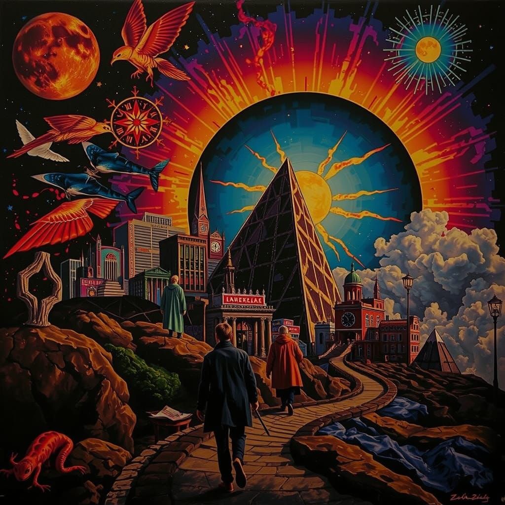 Futuristic Neon City Under a Vivid Sunset