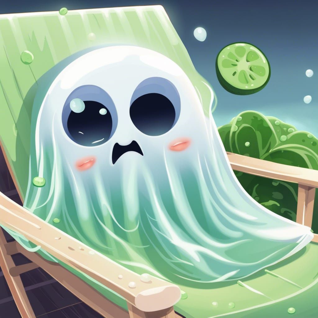 Cute Cartoon Ghost Relaxing During Spa Day