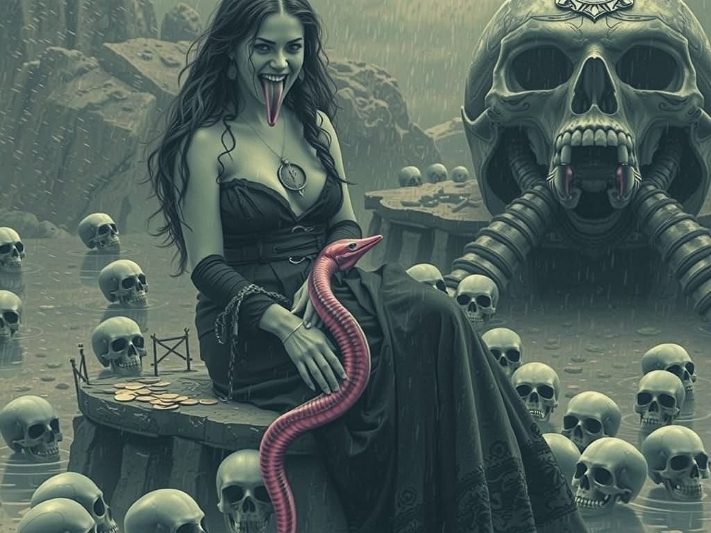 Sinister Sea Witch with Pink Eel and Skull
