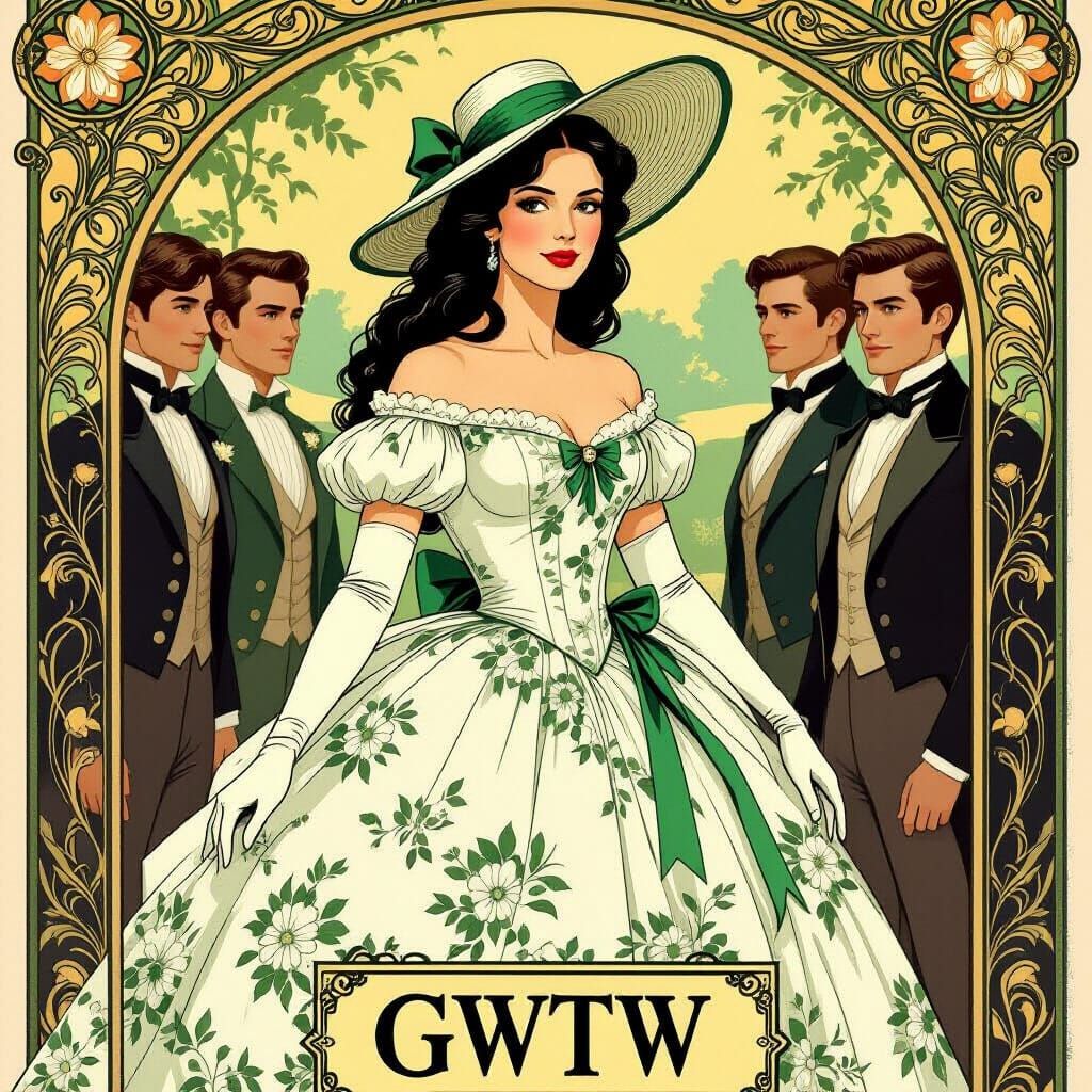 Scarlett O'Hara Poster Art in Art Nouveau Style