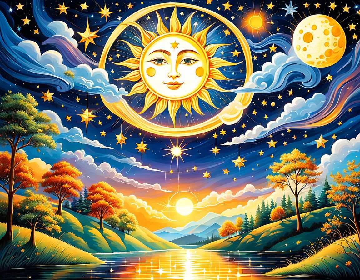 Cosmic Sun and Moon in Starry Harmony