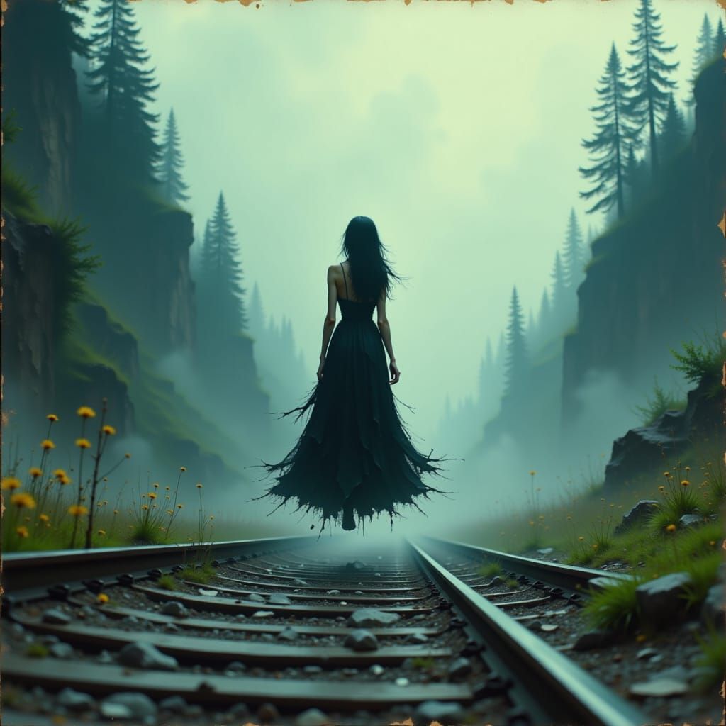 Ghostly Woman in Niles Canyon in Gothic Romantic Style