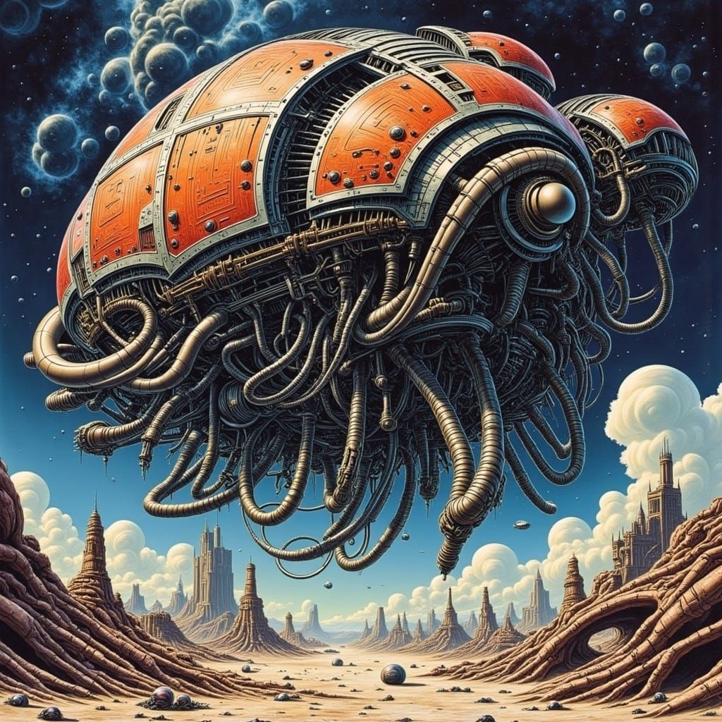 Biopunk Starship in Iridescent Nebula