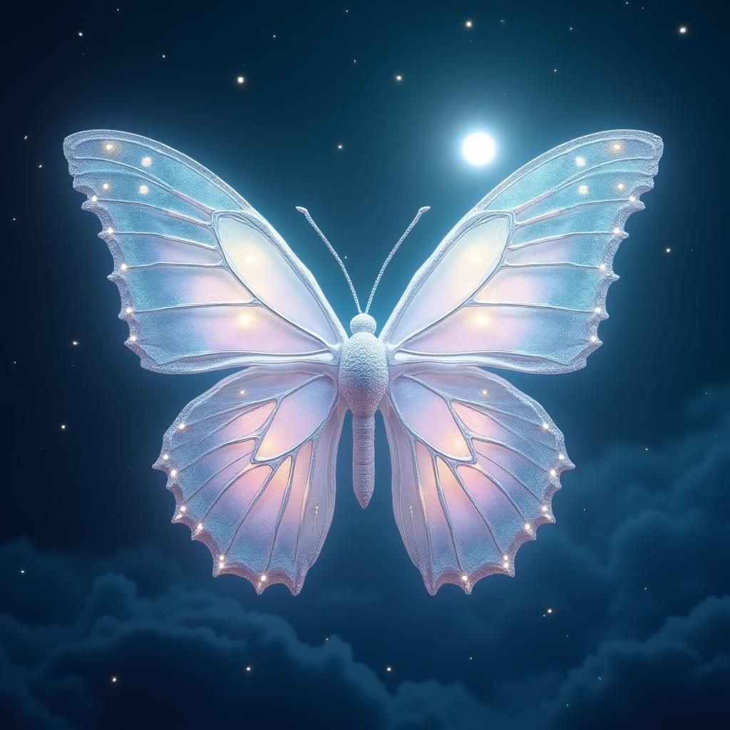 White Butterfly in Starry Night Sky: Fantasy Concept Art