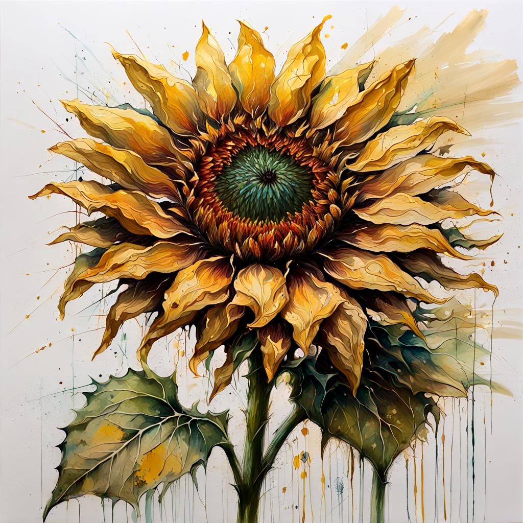 Magnified Sunflower Oil Painting in High Resolution
