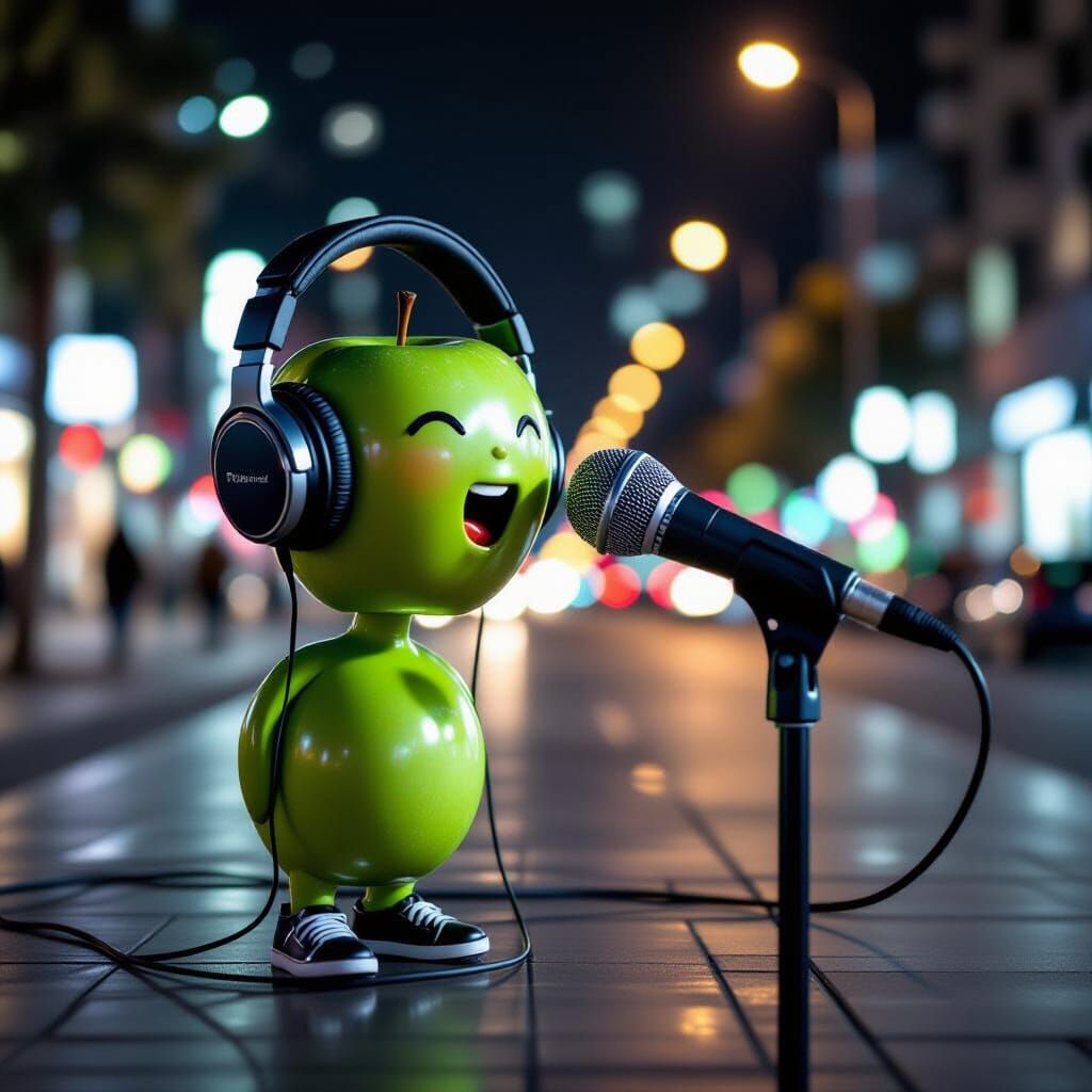 Green Apple Singer on Rothschild Boulevard: Realistic Photo