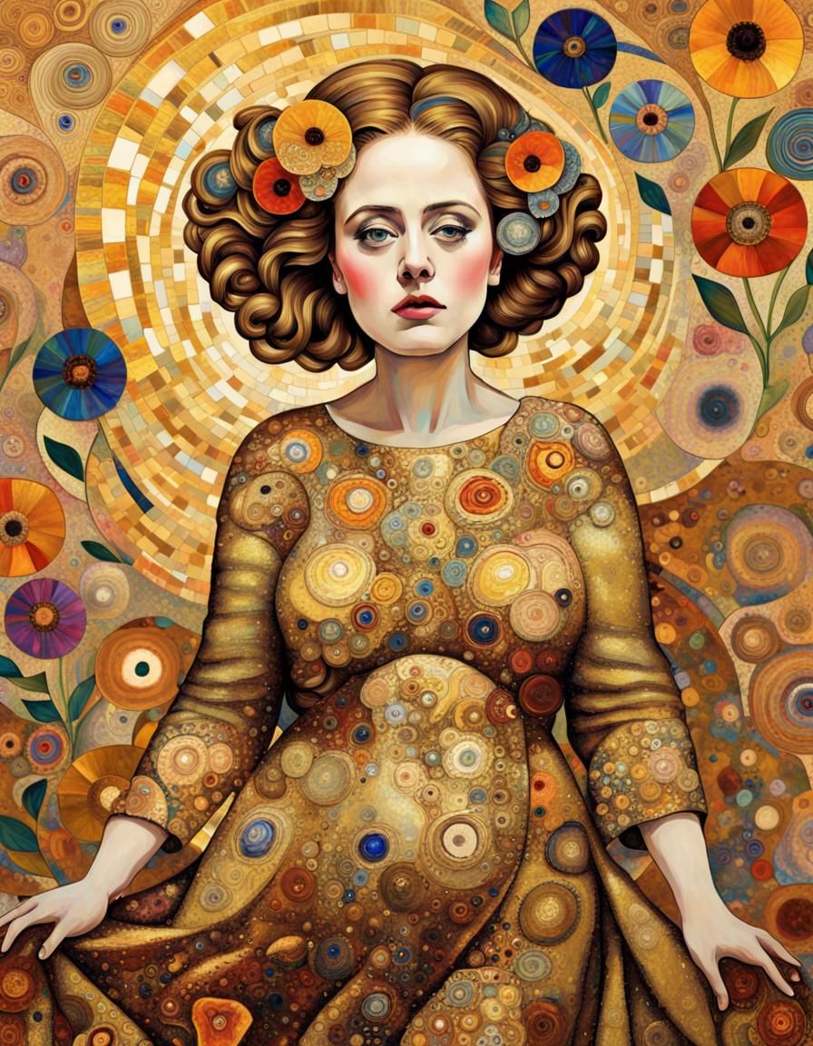 Golden Woman Portrait in Art Nouveau Style