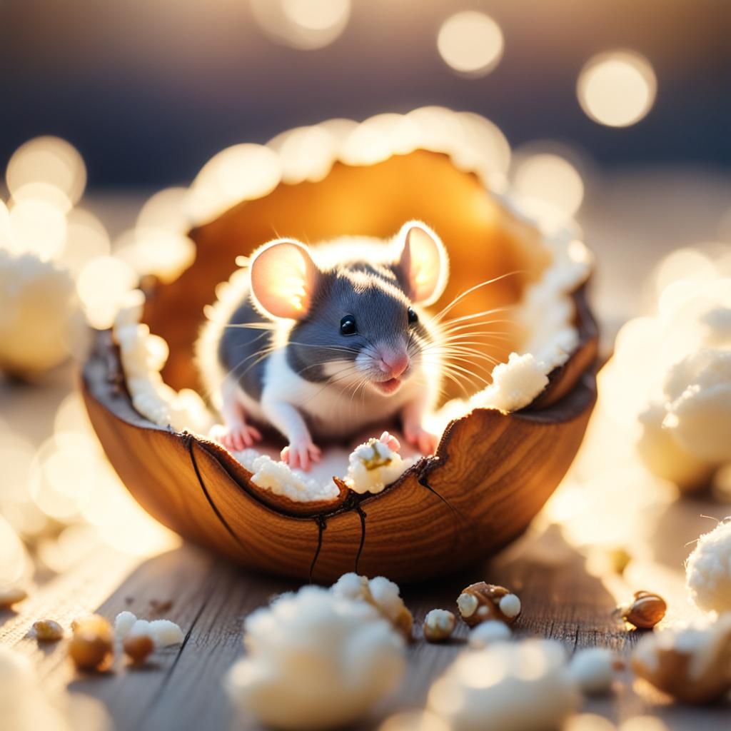 Baby Mouse Asleep in Walnut Shell