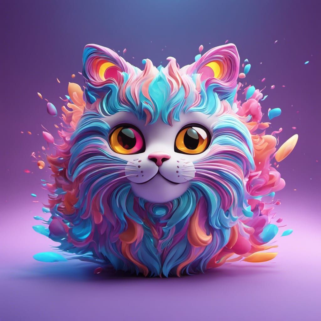 Glowing Cute Cat Logo in 3D Splash Art
