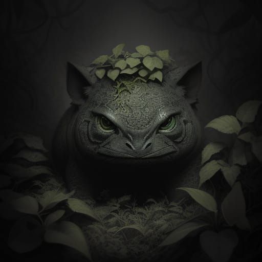 Hyperdetailed Charcoal Portrait of a Mysterious Bulbasaur