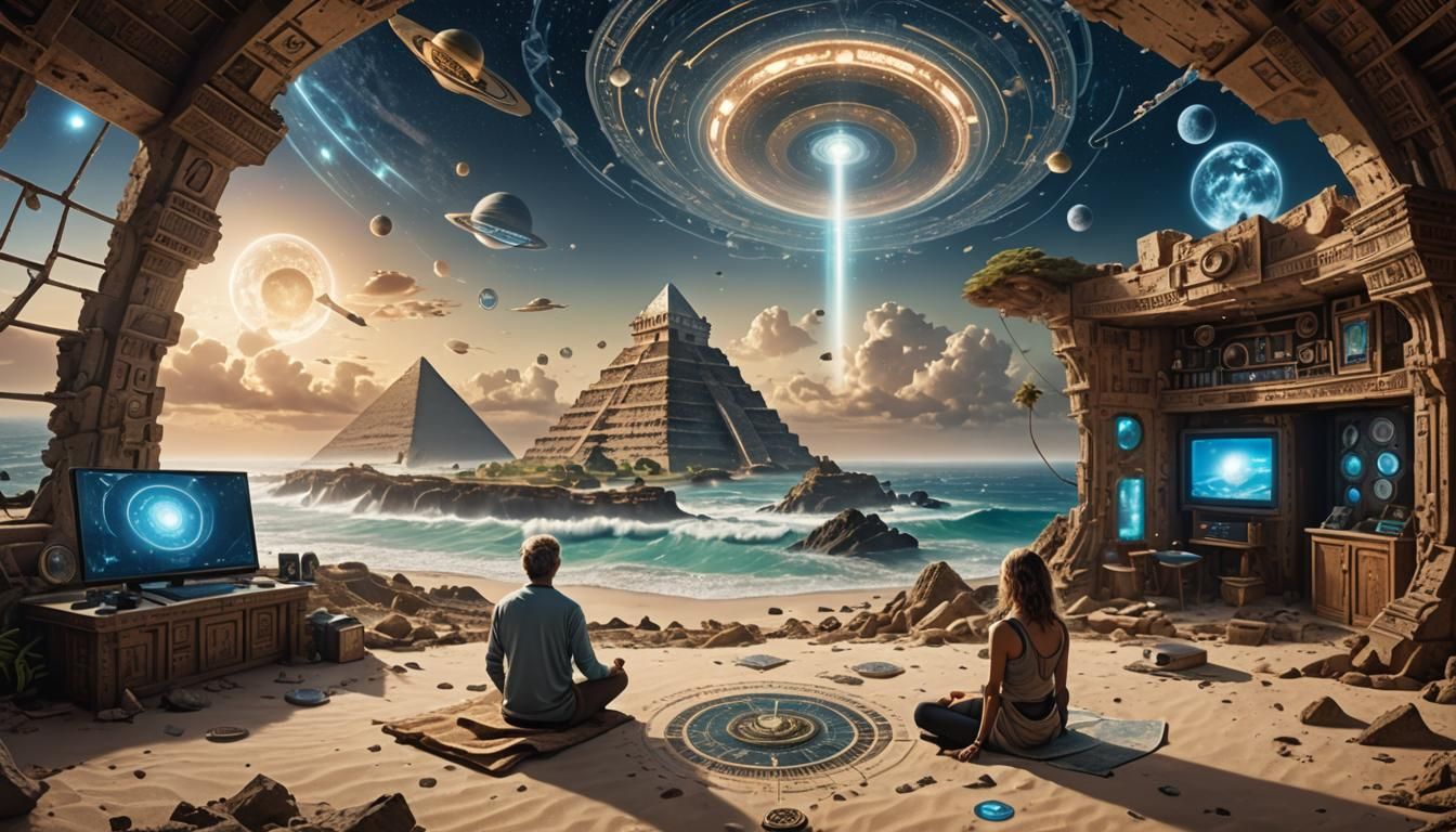 Coastal Cabin with UFO in Comic Book Art