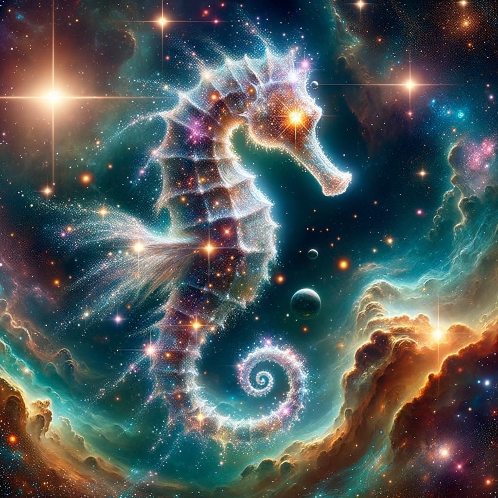 Starlight Seahorse Dancing in the Universe