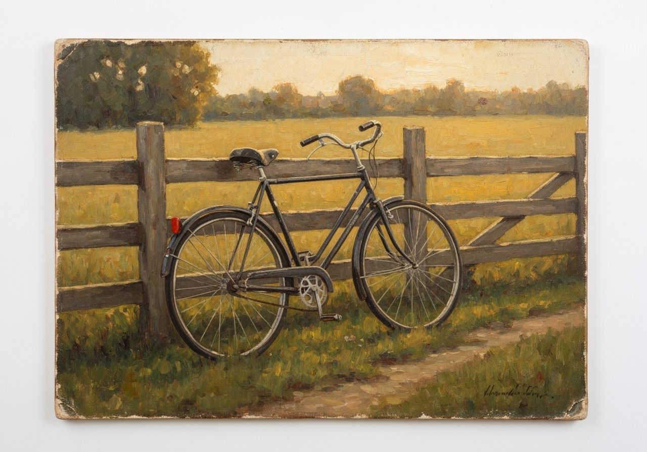 Vintage Bicycle in Golden Hour Countryside - Impressionist P...