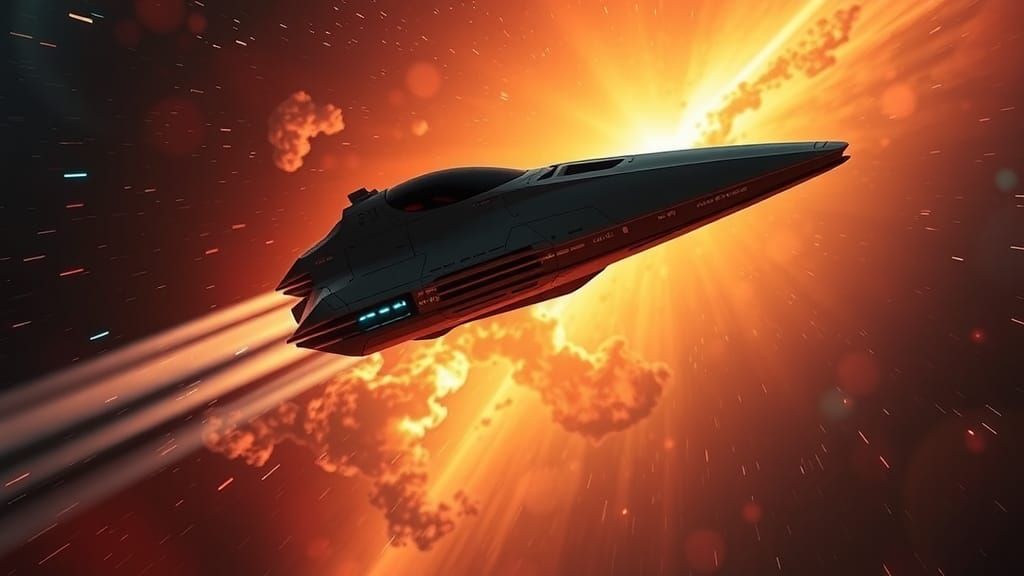 Spaceship Approaches Nebula in Hyperrealistic Splash Art