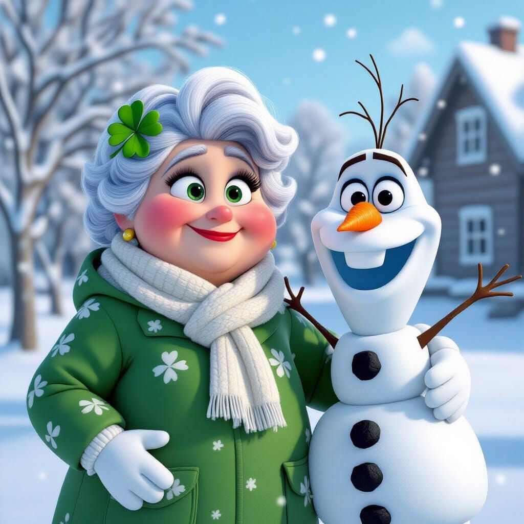 Grandma and Olaf Enjoy a Snowy Country Farm Day