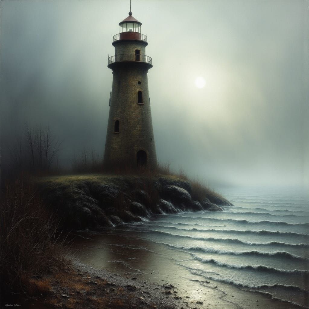 old lighthouse amoung the fog