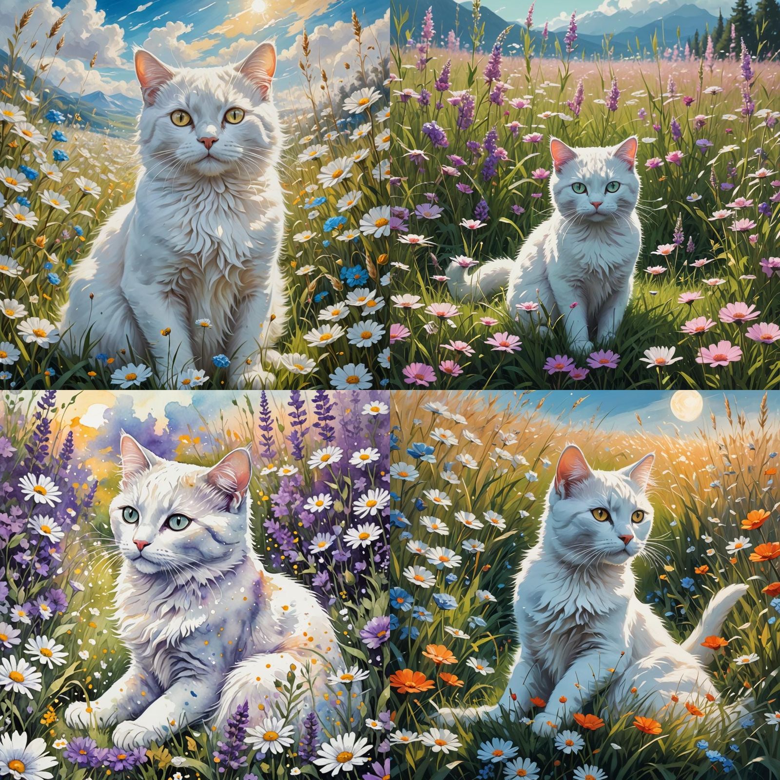 Silver Spotted Cat in a Flower Meadow