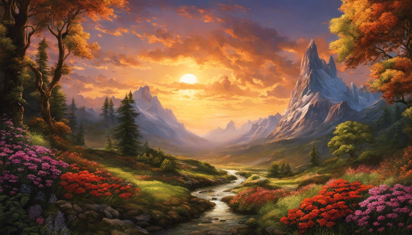 Hyperrealistic Mountain Landscape with Waterfalls in Pastel ...