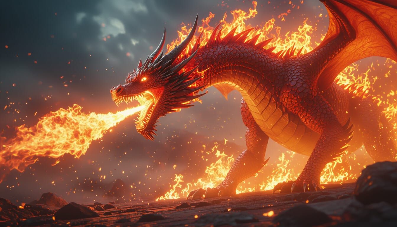 Fiery Dragon's Fury: A Photorealistic Global Inferno
