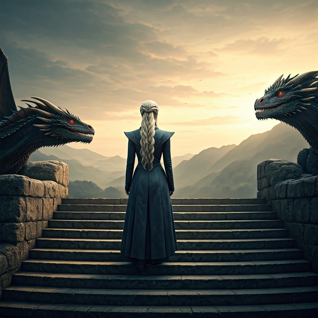 Daenerys Targaryen with Dragons in Cinematic Style