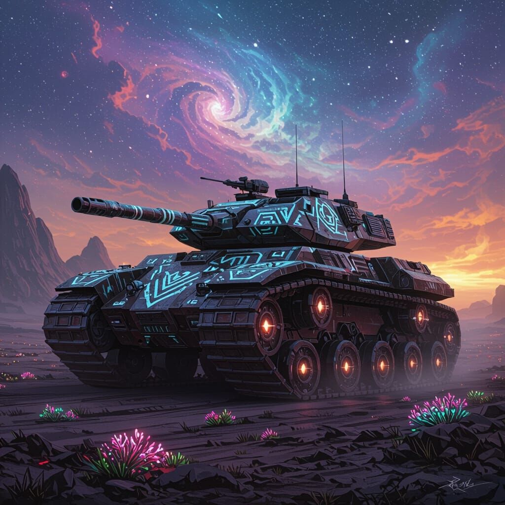 Tribal Tank on Alien World in Gritty Style