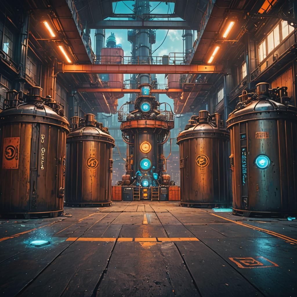 Steampunk Reactor Core with Neon Lights