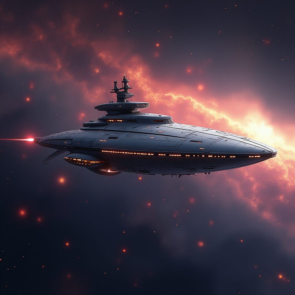 Galaxy Cruiser Soaring Through Starry Cosmos