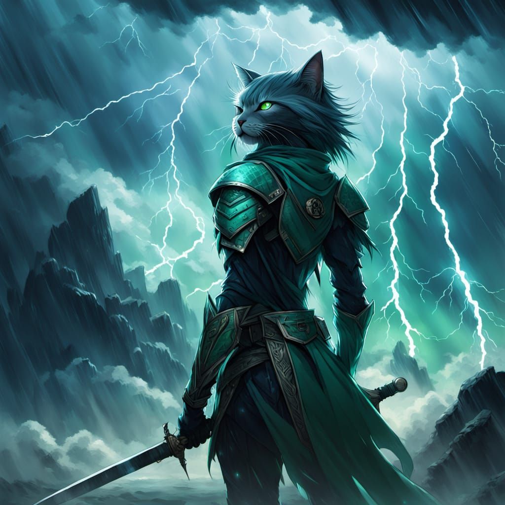 Fierce Cat-Girl Storm Warrior Embodies Epic Fantasy