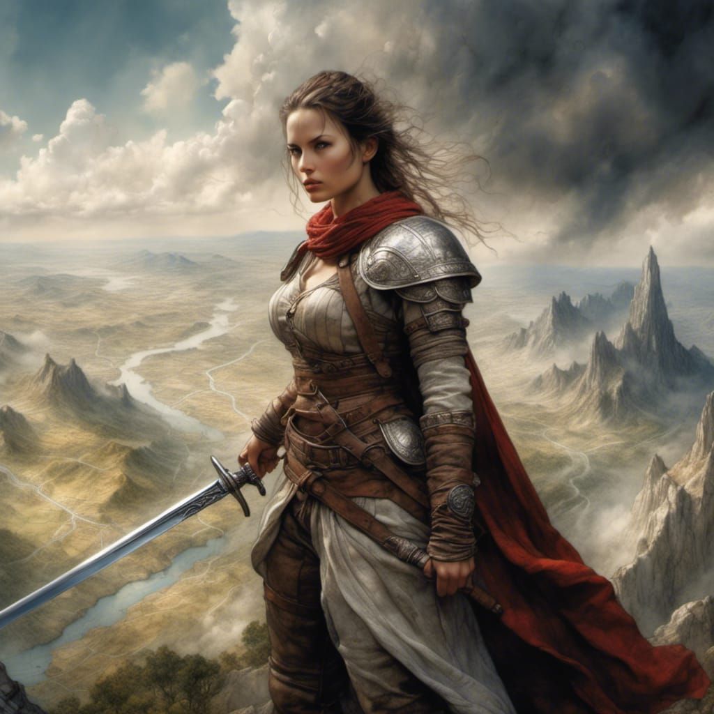 Topographical Female Warrior with Sword