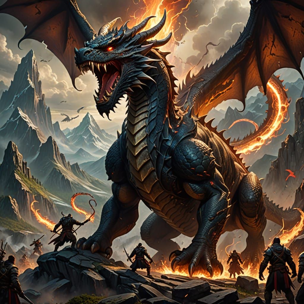 Epic Dragon and Serpent Battle Concept Art