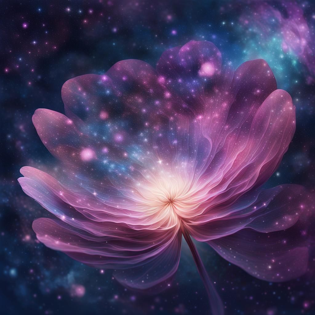 Cosmic Petal Floating in Shimmering Nebula