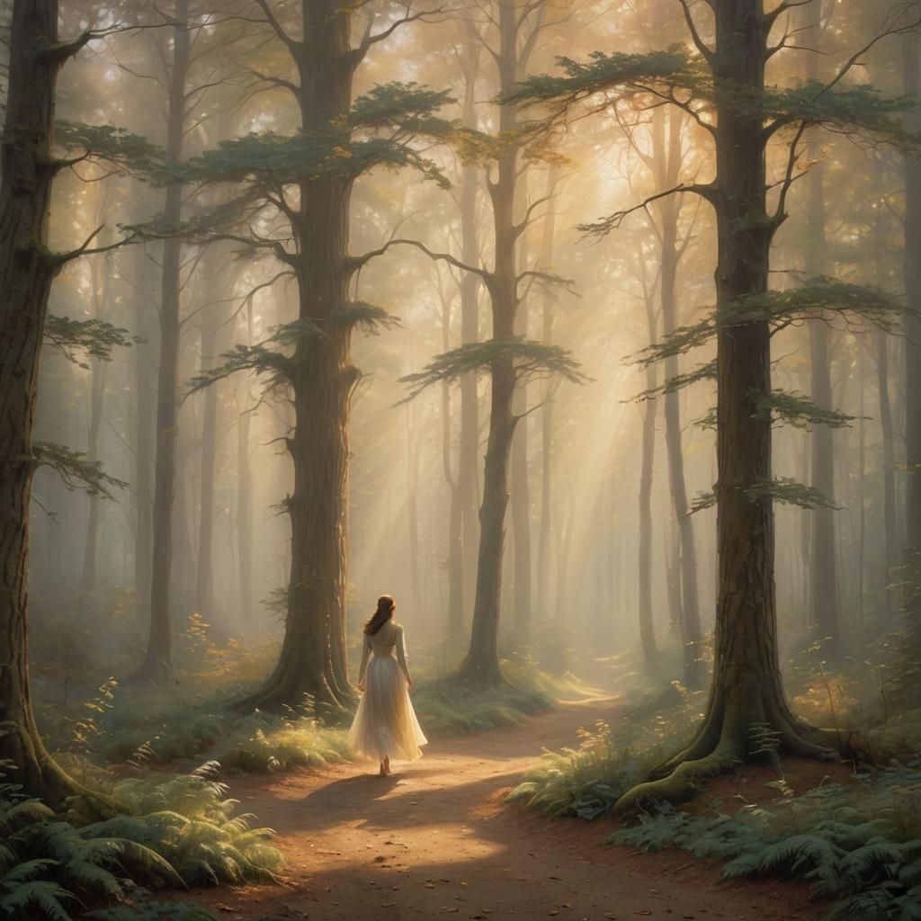 Ethereal Forest Walker in Golden Light