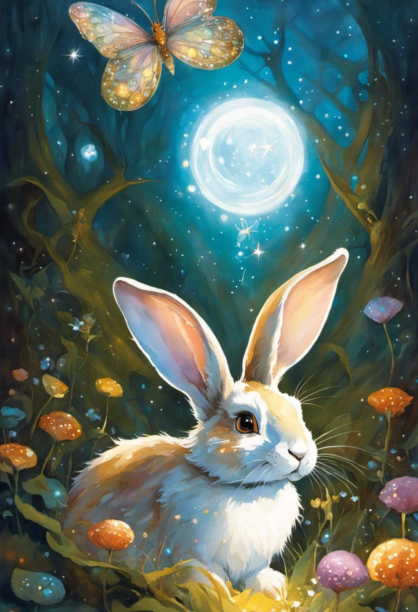 Rabbit under the magical moonlight
