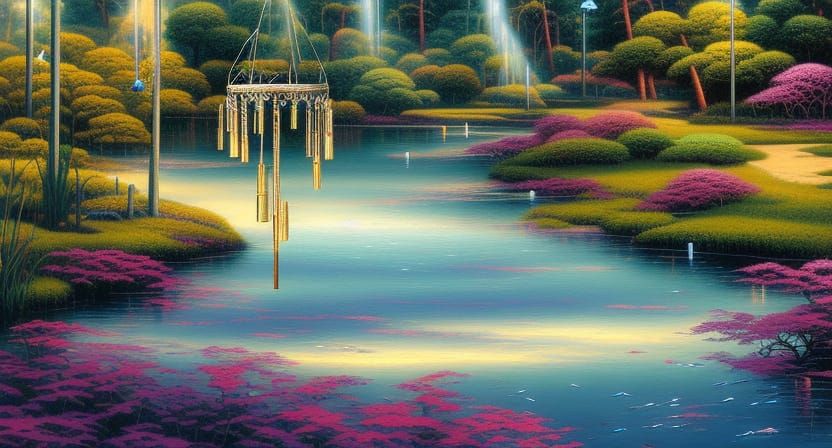 Underwater Wind Chimes in Savannah Bayou: Cel-Shaded Art
