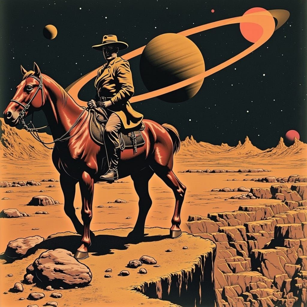 Surreal Western Cosmic Landscape in Comic Book Style