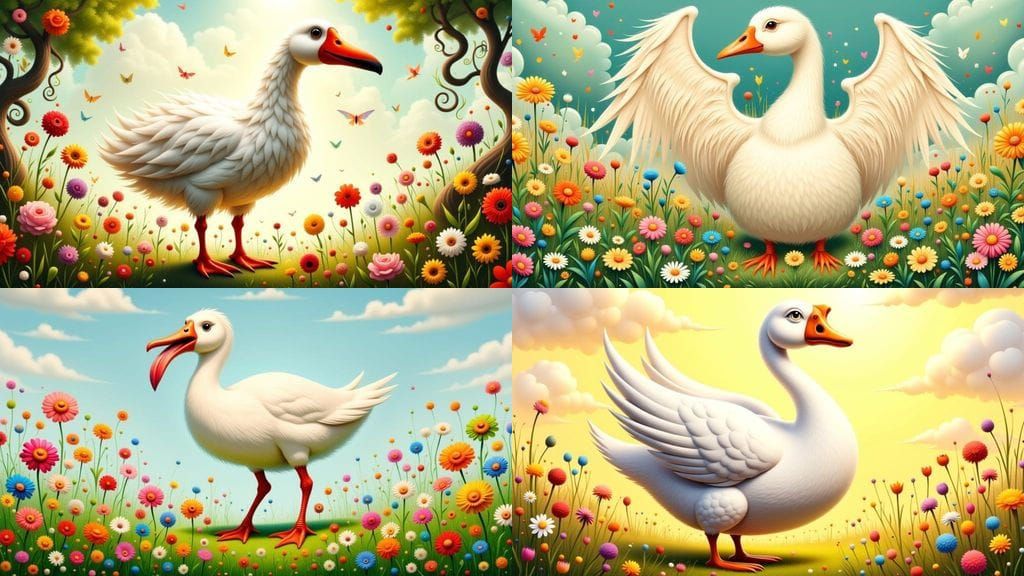 Vibrant, Whimsical Inept Goose in a Rainbow Hued Landscape